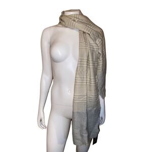 INC International Concepts Blush Gray Beige Plaid Colorblocked Scarf Women's NWT
